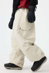 Men's Khaki Baggy Wear-resistant Waterproof Snow Pants