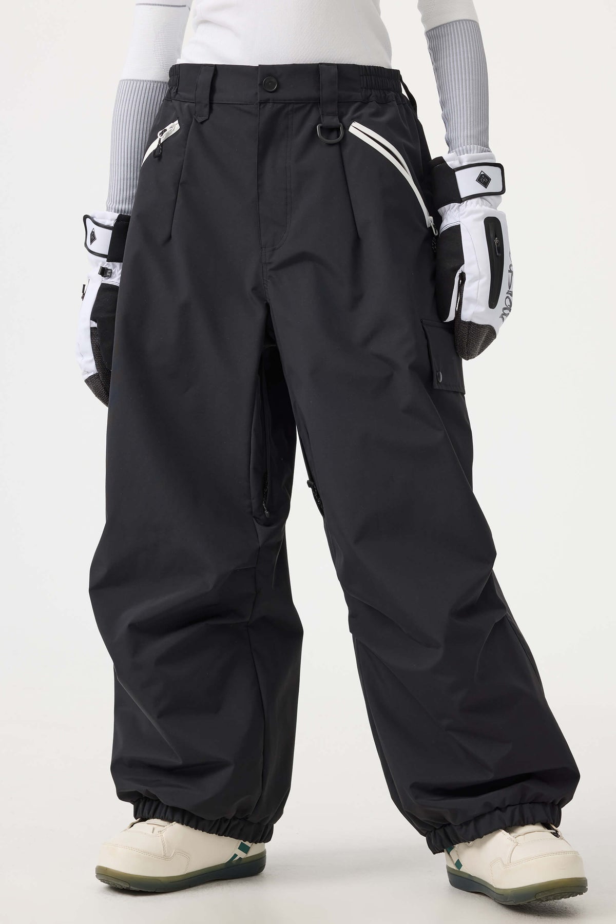 Women's Khaki Baggy Wear-resistant Waterproof Snow Pants
