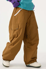 Women's Khaki Baggy Wear-resistant Waterproof Snow Pants