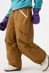 Women's Khaki Baggy Wear-resistant Waterproof Snow Pants
