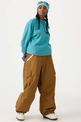 Women's Khaki Baggy Wear-resistant Waterproof Snow Pants