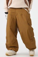 Men's Khaki Baggy Wear-resistant Waterproof Snow Pants