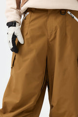 Men's Khaki Baggy Wear-resistant Waterproof Snow Pants