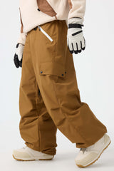 Men's Khaki Baggy Wear-resistant Waterproof Snow Pants
