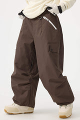 Women's Khaki Baggy Wear-resistant Waterproof Snow Pants