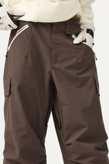 Women's Khaki Baggy Wear-resistant Waterproof Snow Pants
