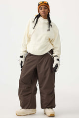 Women's Khaki Baggy Wear-resistant Waterproof Snow Pants