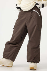 Women's Khaki Baggy Wear-resistant Waterproof Snow Pants