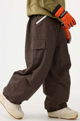 Men's Khaki Baggy Wear-resistant Waterproof Snow Pants