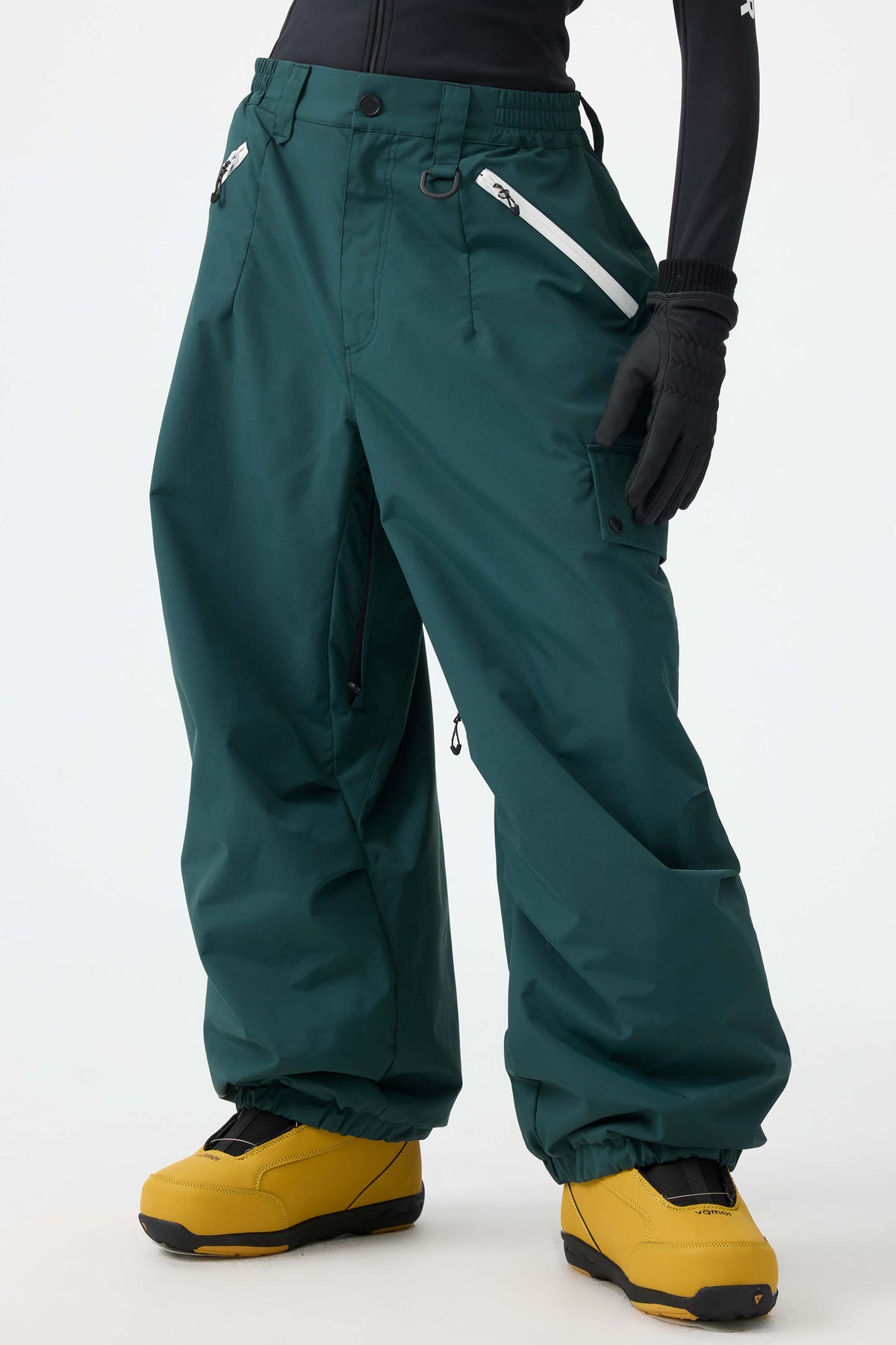 Women's Khaki Baggy Wear-resistant Waterproof Snow Pants