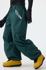 Women's Khaki Baggy Wear-resistant Waterproof Snow Pants
