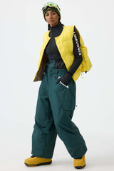 Women's Khaki Baggy Wear-resistant Waterproof Snow Pants
