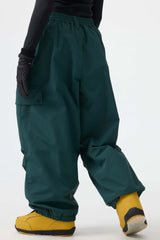 Women's Khaki Baggy Wear-resistant Waterproof Snow Pants