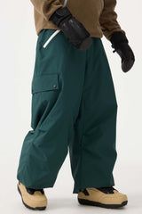 Men's Khaki Baggy Wear-resistant Waterproof Snow Pants
