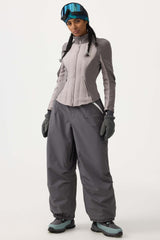 Women's Khaki Baggy Wear-resistant Waterproof Snow Pants