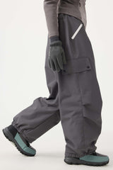 Women's Khaki Baggy Wear-resistant Waterproof Snow Pants