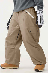 Women's Khaki Baggy Wear-resistant Waterproof Snow Pants