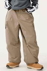 Women's Khaki Baggy Wear-resistant Waterproof Snow Pants