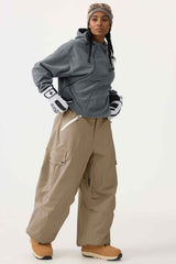 Women's Khaki Baggy Wear-resistant Waterproof Snow Pants