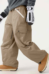 Women's Khaki Baggy Wear-resistant Waterproof Snow Pants