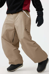 Men's Khaki Baggy Wear-resistant Waterproof Snow Pants