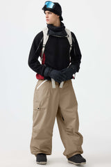 Men's Khaki Baggy Wear-resistant Waterproof Snow Pants