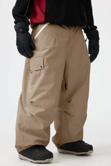 Men's Khaki Baggy Wear-resistant Waterproof Snow Pants
