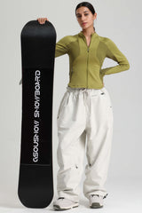Women's Beige Baggy Soft Brushed Retro Snow Pants