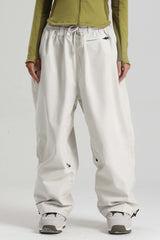 Women's Beige Baggy Soft Brushed Retro Snow Pants