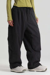 Women's Black Baggy Soft Brushed Retro Snow Pants
