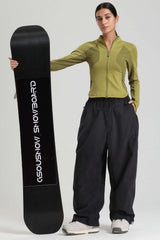 Women's Black Baggy Soft Brushed Retro Snow Pants