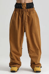 Men's Caramel Baggy Soft Brushed Retro Snow Pants