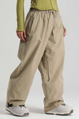 Women's Khaki Baggy Soft Brushed Retro Snow Pants