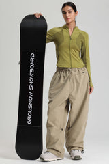 Women's Beige Baggy Soft Brushed Retro Snow Pants