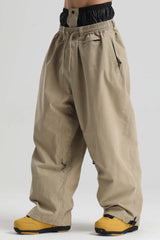 Men's Khaki Baggy Soft Brushed Retro Snow Pants