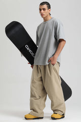 Men's Khaki Baggy Soft Brushed Retro Snow Pants