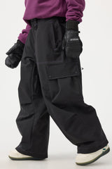 Women's Dark Brown Baggy Oxford Wear-resistant Snow Pants