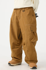 Women's Dark Brown Baggy Oxford Wear-resistant Snow Pants