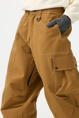 Women's Dark Brown Baggy Oxford Wear-resistant Snow Pants