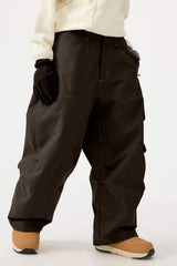 Women's Dark Brown Baggy Oxford Wear-resistant Snow Pants