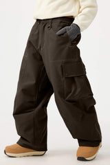 Women's Dark Brown Baggy Oxford Wear-resistant Snow Pants
