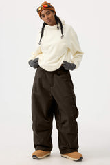 Women's Dark Brown Baggy Oxford Wear-resistant Snow Pants