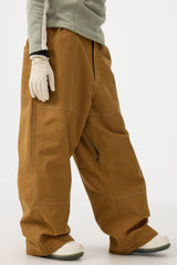 Women's Dark Brown Baggy Oxford Workwear Snow Pants