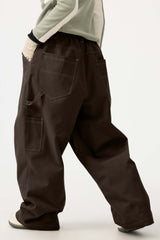 Women's Dark Brown Baggy Oxford Workwear Snow Pants