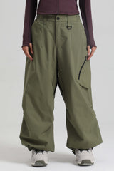 Women's Army Green Lightweight Breathable Baggy Snow Pants