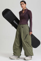 Women's Army Green Lightweight Breathable Baggy Snow Pants