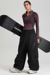 Women's Black Lightweight Breathable Baggy Snow Pants