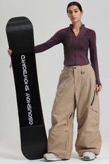 Women's Khaki Lightweight Breathable Baggy Snow Pants