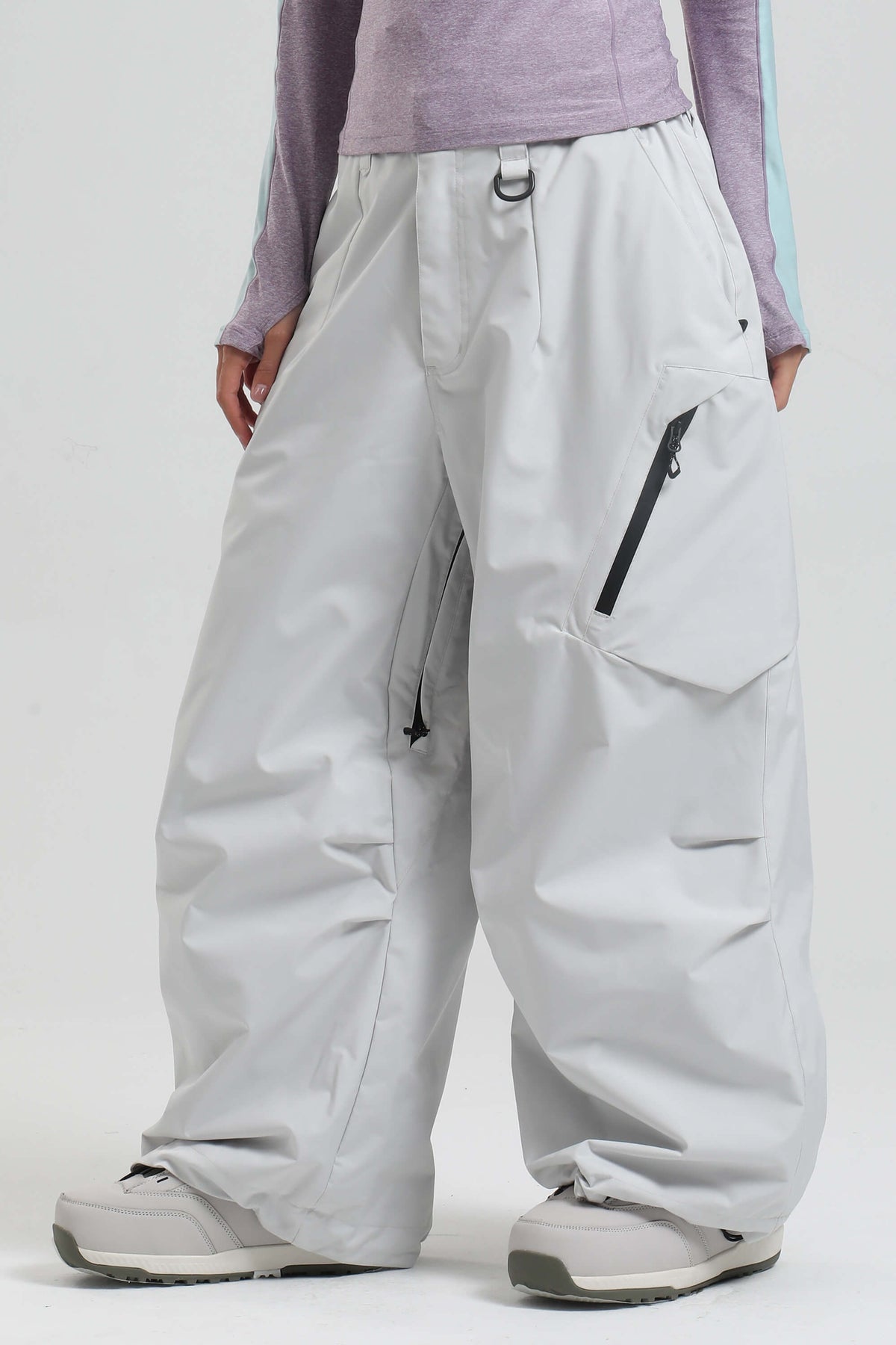 Women's Light Gray Lightweight Breathable Baggy Snow Pants