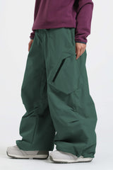 Women's Dark Green Lightweight Breathable Baggy Snow Pants